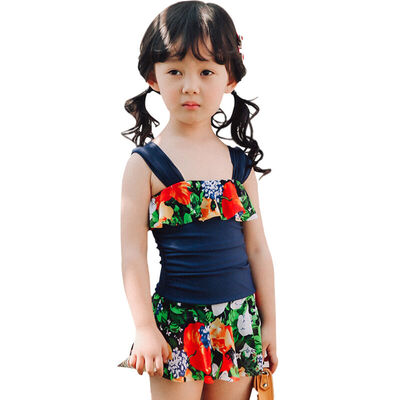 

QIHAI 6607-8 Цельный юбка купальник милая девушка принцесса юбка купальник удобная корейская версия горячий весной детский купальник владение синий код М