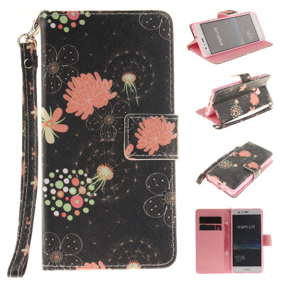 

Colorful flowers Design PU Leather Flip Cover Wallet Card Holder Case for HUAWEI P9 Lite