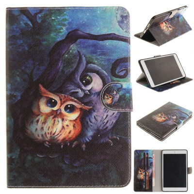 

Oil painting owl Style Embossing Classic Flip Cover with Stand Function and Credit Card Slot for iPad Mini 1/2/3