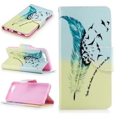 

Feathers and birds Design PU Leather Flip Cover Wallet Card Holder Case for HUAWEI P10