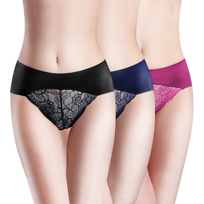 

[Jingdong supermarket] the United States and Ya Ting [3] ladies underwear Seamless sexy comfortable hollow lace underwear female gemstone blue + simple gray + Bordeaux red XL code