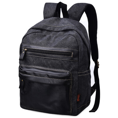 

DouguYan Shoulder Bag Men's Canvas PU Korean Leisure 15.6-inch Bag Travel Backpack G00209 Black