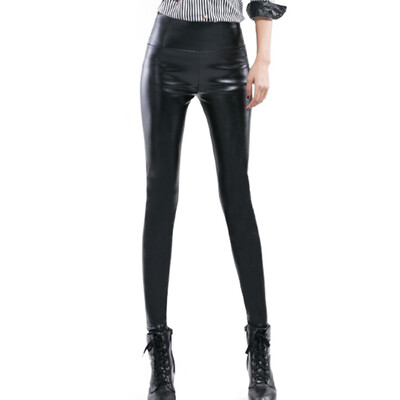 

MAZOE pu leather pants female wear black leggings high waist plus velvet thick pants M8868 black M