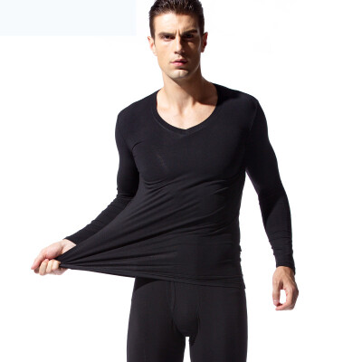 

Han Cai HACAI mens thermal underwear thin section V-neck modal cotton thermal underwear set black 180\105