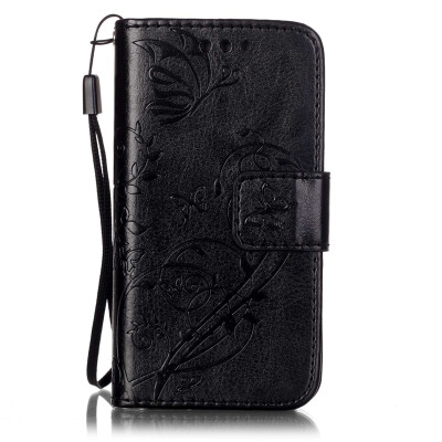 

Black Flower Design PU Leather Flip Cover Wallet Card Holder Case for IPHONE 4S