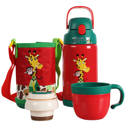 

【Jingdong supermarket】 small palm Meng children's insulation Cup with straw children's cup baby children's insulation pot stainless steel student cup with cup sets of blue pig