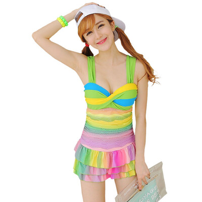 

Qihai (QIHAI) 5151-3 Siamese skirt-type flat-angle hot spring steel tent was thin cover belly swimsuit women big chest small chest gather blue XL code