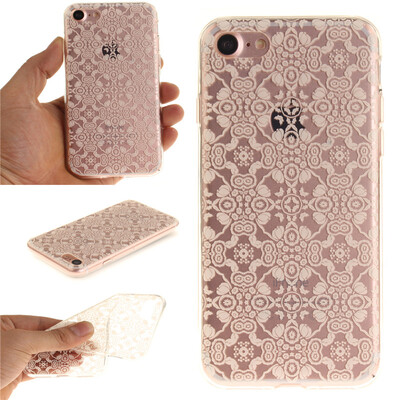 

White lace Pattern Soft Thin TPU Rubber Silicone Gel Case Cover for IPHONE 7
