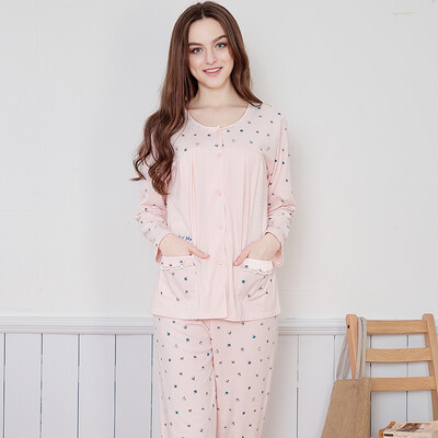 

[Jingdong supermarket] red beans home (Hodohome) pajamas women spring and autumn cotton long-sleeved cartoon wave point leisure home service suit shrimp red 170 / 92A