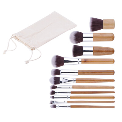

11pcs Natural Bamboo Makeup Brushes Foundation Blending Brush Tool Set