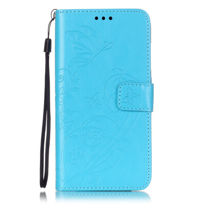 

Blue Flower Design PU Leather Flip Cover Wallet Card Holder Case for HUAWEI G8