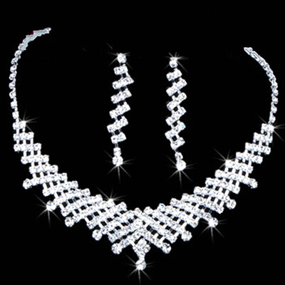 

Bridal Prom Rhinestone Jewelry Crystal Wedding Necklace and Earring Set