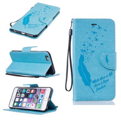 

Light blue Feathers and birds Style Embossing Classic Flip Cover with Stand Function and Credit Card Slot for IPHONE 6 PLUS /6S PLUS