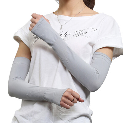

Antarctic sunscreen sleeves gloves summer thin section breathable outdoor ride driving men&women long ice cuff gray with finger version
