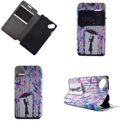 

Girl under Umbrella Design PU Leather Flip Cover Wallet Card Holder Case for Wiko Sunset 2