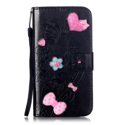 

Black Flower Design PU Leather Flip Cover Wallet Card Holder Case for MOTO E2