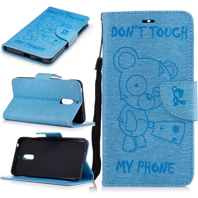 

Light blue Bear Style Embossing Classic Flip Cover with Stand Function and Credit Card Slot for Nokia 6