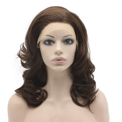 

16inch Wavy Heat Resistant Fiber Hair Natural Brown Lace Front Synthetic Wig