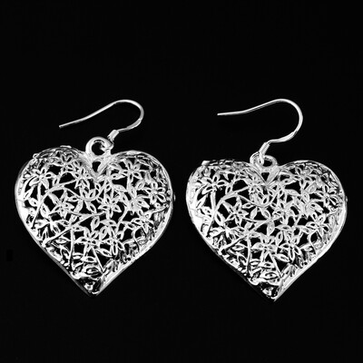 

Women Silver-Plated Vintage Hollow Heart Dangle Hook Earrings Jewelry