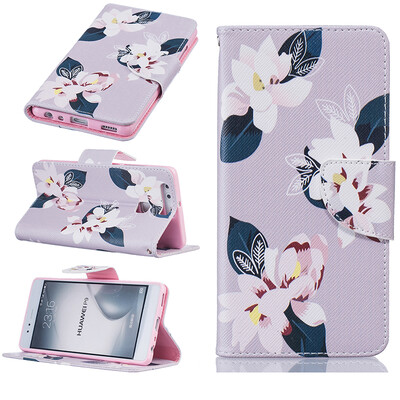 

Gray lily Design PU Leather Flip Cover Wallet Card Holder Case for HUAWEI P9