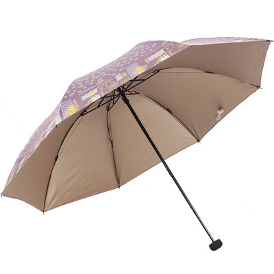

Paradise umbrella Mocha life double-sided soft pink color plastic anti-UV three-fold black bar steel skull umbrella dark peach 33131E