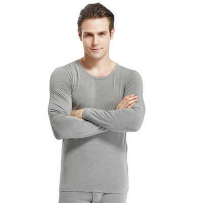 

Modal mens round neck Qiuyi Qiuku men&women de velvet high elastic fever base thermal underwear set hemp gray XXL