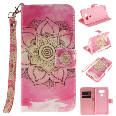 

Pink flower Design PU Leather Flip Cover Wallet Card Holder Case for LG G5