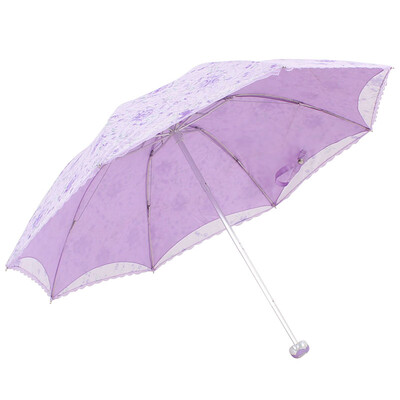 

Paradise umbrella spring bright touch cloth embroidery double anti-ultraviolet three fold ultra clear blue umbrella purple 3101E