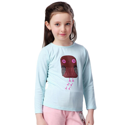 

Xin Song girl cartoon owl long sleeve printing T shirt light blue C005A 100