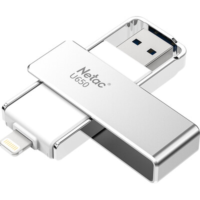 

Netac U650 32G Apple mobile phone USB flash drive USB30 Apple official MFi certified dual interface mobile computer with two-way rotary encryption protection silver white