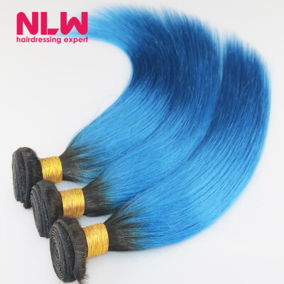 

Brazilian Virgin Straight hair Ombre Human Hair 1B/blue Sew In Weft 8A Grade Virgin Ombre Brazilian Hair Extension 4 Bundles