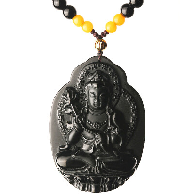 

Cinderella obsidian forehead Buddha pendant zodiac patron saint necklace amulet pendant Guanyin mascot female male black is a cow tiger virtual possession of the Buddha