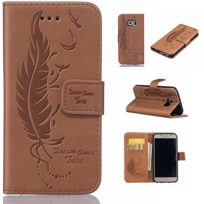 

Brown Plumes and birds Embossed PU Leather Wallet Case Classic Flip Cover with Stand Function and Credit Card Slot for SAMSUNG Gal