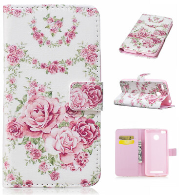 

Pink Rose Design PU Leather Flip Cover Wallet Card Holder Case for XIAOMI Redmi 3s