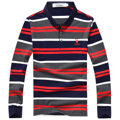 

PLAYBOY POLO Shirt Long Sleeve Stripe Turn Down Neck Shirt