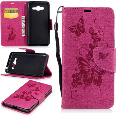 

Rose Butterfly Style Embossing Classic Flip Cover with Stand Function and Credit Card Slot for Samsung Galaxy J2 Prime