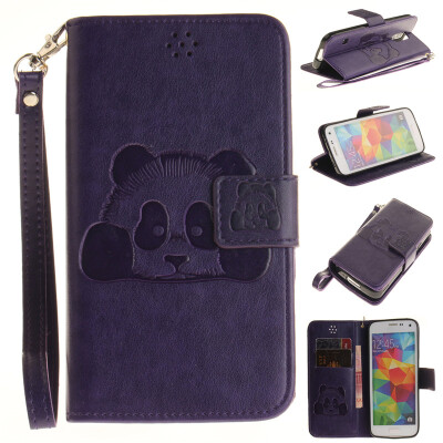 

Purple Panda Style Embossing Classic Flip Cover with Stand Function and Credit Card Slot for SAMSUNG GALAXY S5