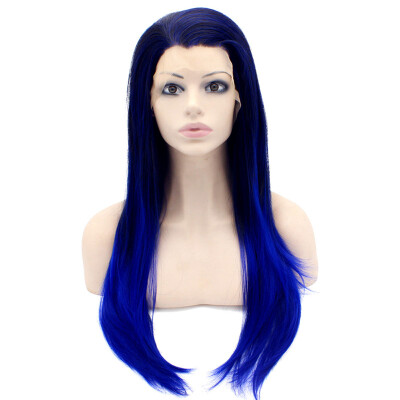 

Long Straight Ombre Black Blue Two Tone Lace Front Wig