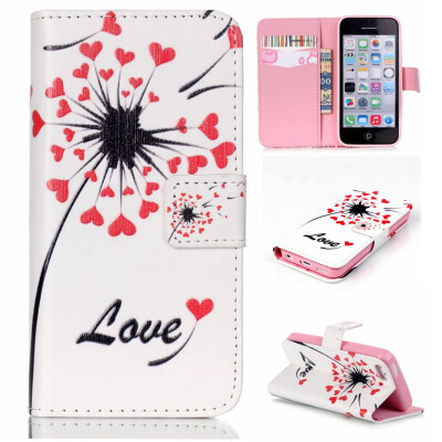 

Love heart dandelion Design PU Leather Flip Cover Wallet Card Holder Case for IPHONE 5C