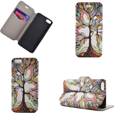 

Colorful Tree Design PU Leather Flip Cover Wallet Card Holder Case for iPhone 5SSE