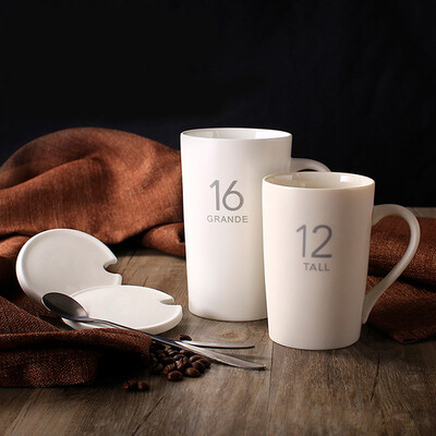 

【Jingdong Supermarket】 Porcelain Soul Creative Gift Ceramic Mug Couple Coffee Mug Milk Cup Office Cup With Cover With Spoon Water Cup Matte White 16oz