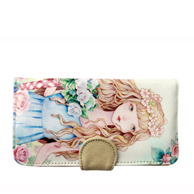 

Flowers princess rose girl ladies long wallet trend of art original package 1504S001 khaki