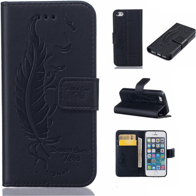 

Черные Плюмы и птицы Рельефный PU кожаный бумажник чехол Классический откидная крышка с подставкой Функция и слот кредитной карты