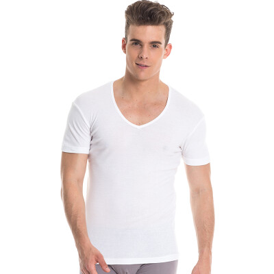 

Jingdong supermarket] three guns home service Shu skin cotton ribs stretch V-neck short-sleeved shirt [2] white + white 3XL