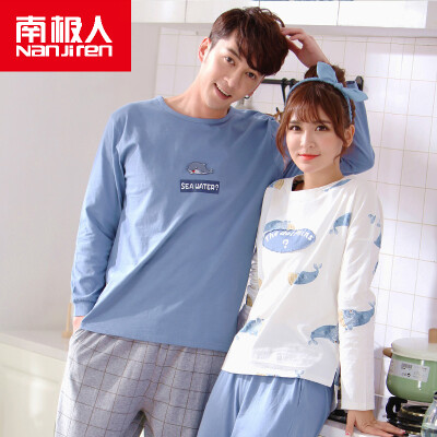 

Antarctic Nanjiren cotton pajamas home service men&women couples pajamas can wear long sleeves sets of cotton leisure home service suit female dolphin L