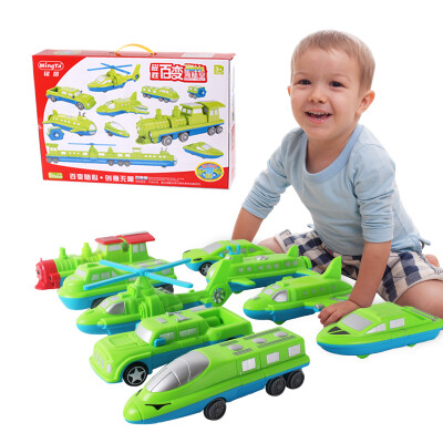 

Ming Ting (MING TA) magnetic Variety sea and air car train aircraft ship magnetism fight pieces of wood magnetic assembly puzzle children's toys 6 sets