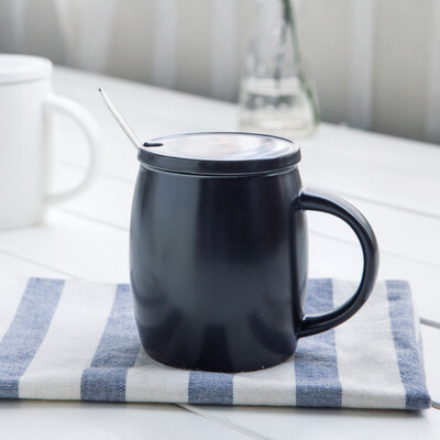 

Porcelain soul creative gift ceramic mug couple couple coffee cup milk cup with cover spoon office cup of cup cups cup matte black