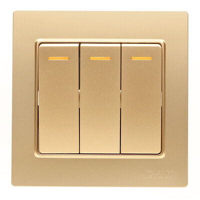 

Zhengtai CHNT socket panel switch socket three open double control champagne gold 7L series