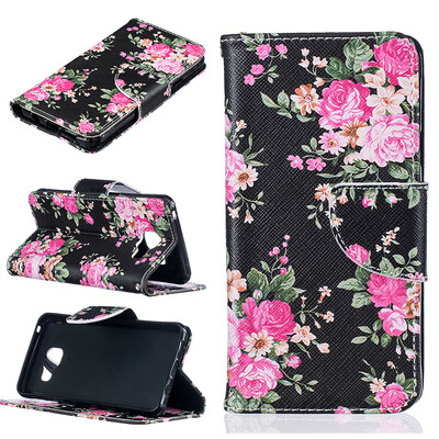 

Black flowers Design PU Leather Flip Cover Wallet Card Holder Case for SAMSUNG GALAXY A3 2016A310