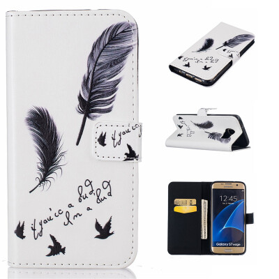 

Black plumes Design PU Leather Flip Cover Wallet Card Holder Case for SAMSUNG Galaxy S7 Edge